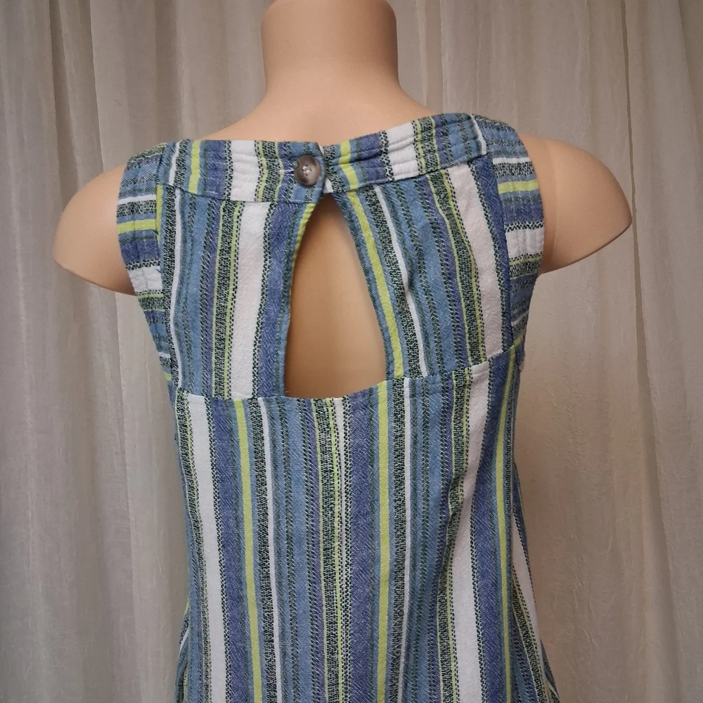 For Cynthia Blue and Green Striped Mini Dress Women Sz XS 55%Lino 48% Viscose - Picture 4 of 16